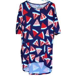 Lularoe Women’s Size XS Watermelon Stars & Stripe Print Irma Tunic Top